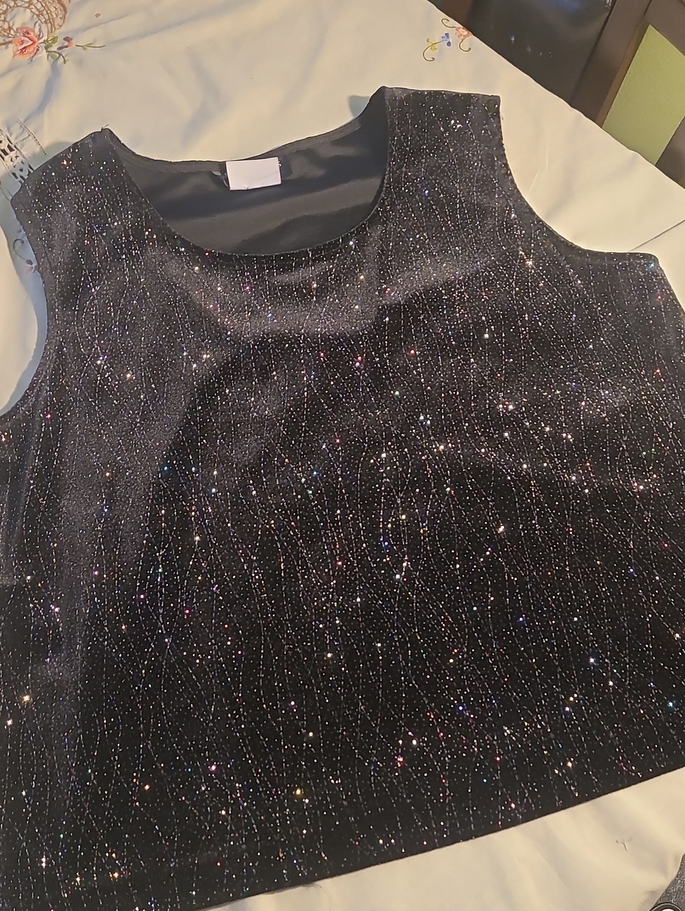 Velvet & Glitter Black Sleeveless Vintage Top